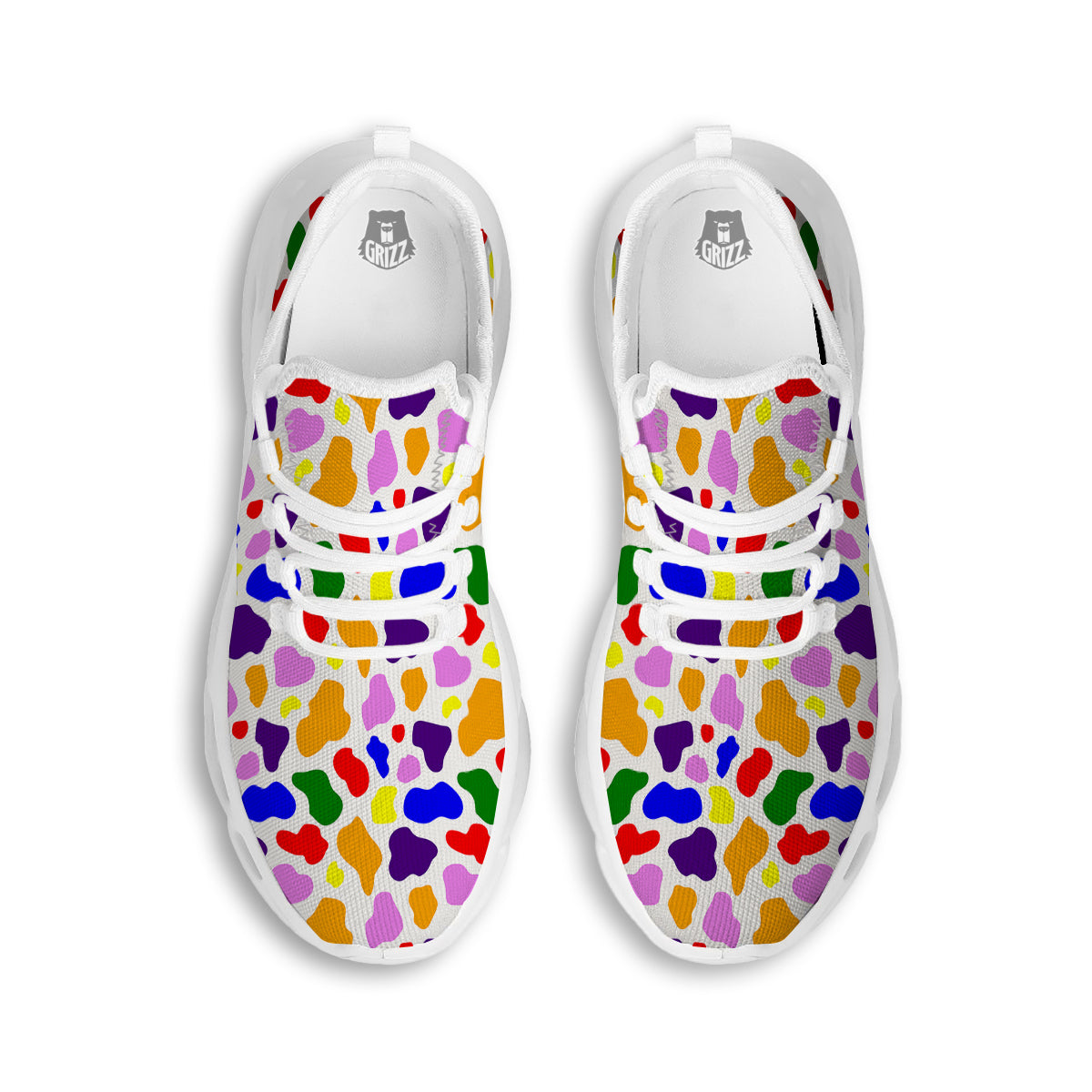 Rainbow Cow Print Pattern White Running Shoes-grizzshop