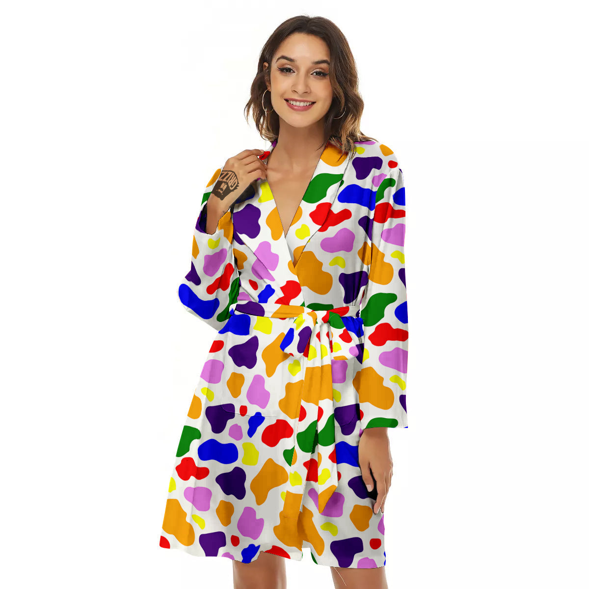 Rainbow Cow Print Pattern Women's Robe-grizzshop