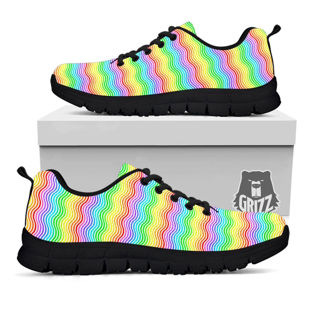 Rainbow Curved Print Pattern Black Sneaker-grizzshop
