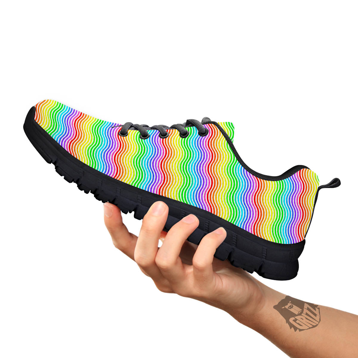 Rainbow Curved Print Pattern Black Sneaker-grizzshop