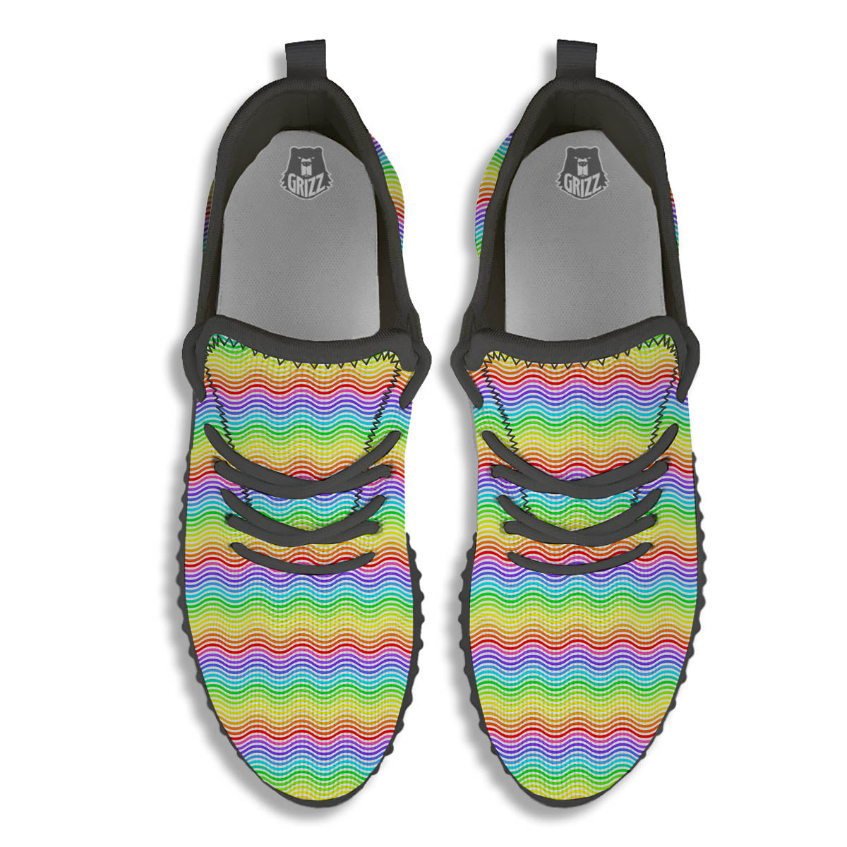 Rainbow Curved Print Pattern Black Walking Shoes-grizzshop