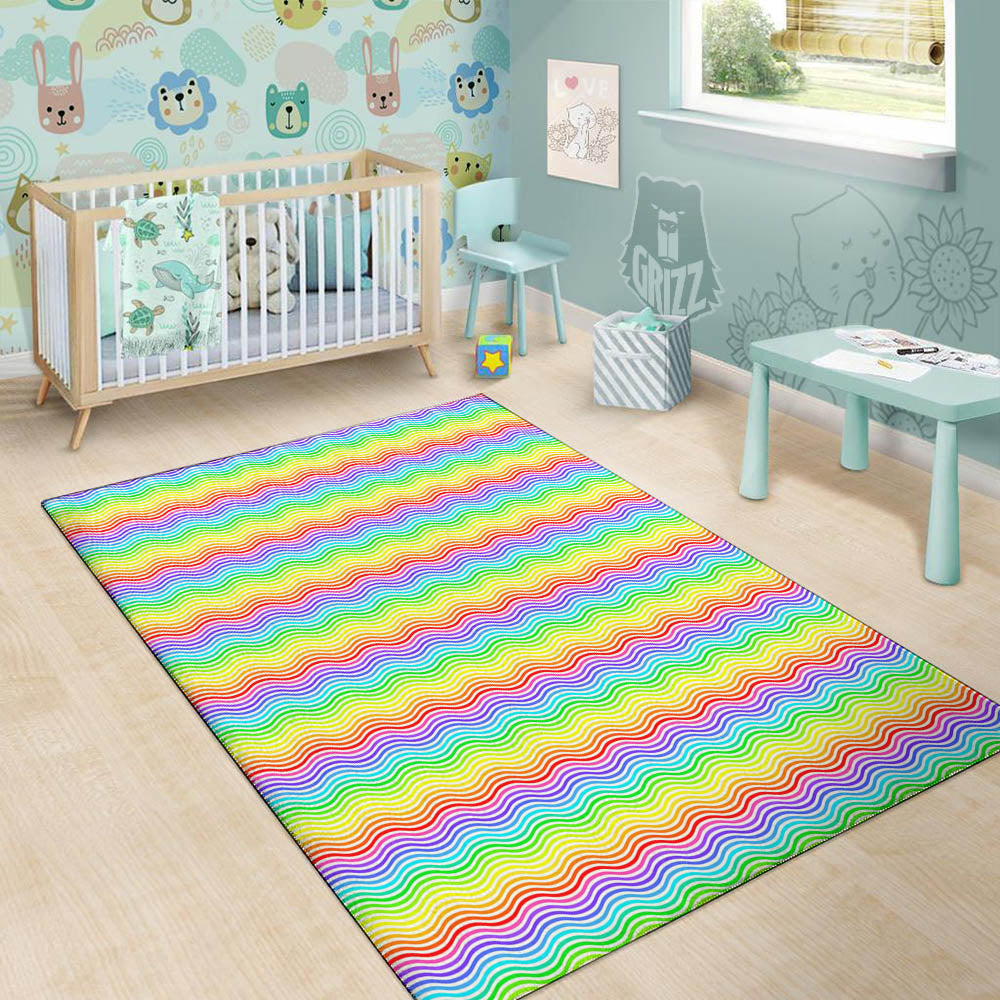 Rainbow Curved Print Pattern Floor Mat-grizzshop