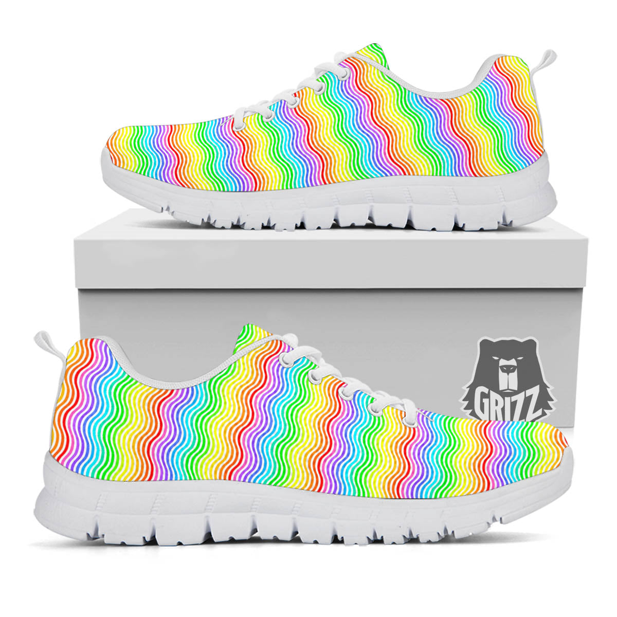 Rainbow Curved Print Pattern White Sneaker-grizzshop