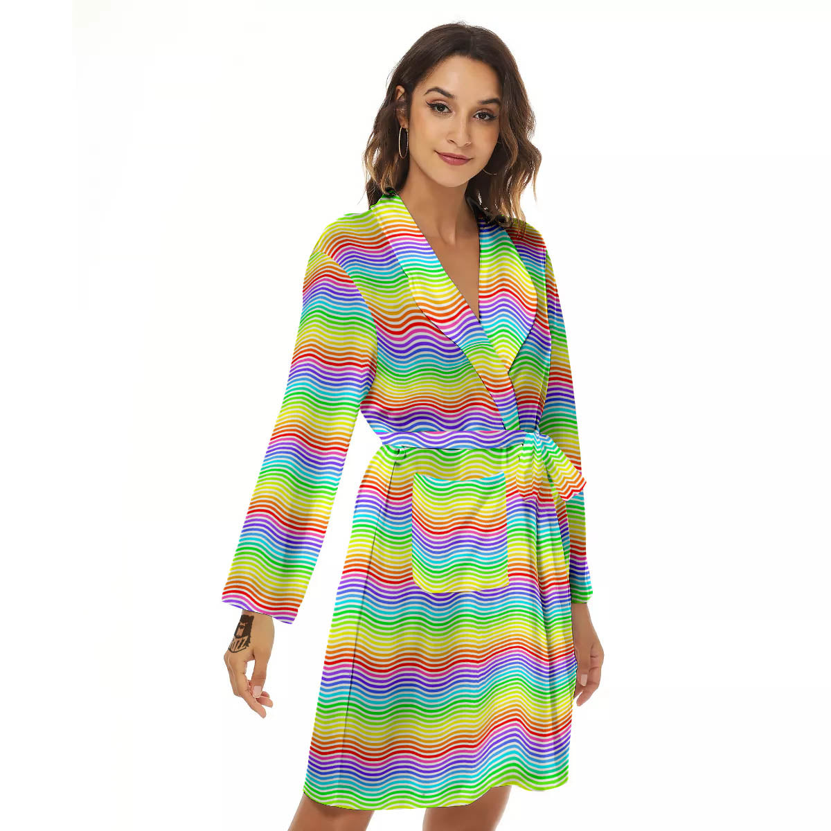 Rainbow Curved Print Pattern Women's Robe-grizzshop