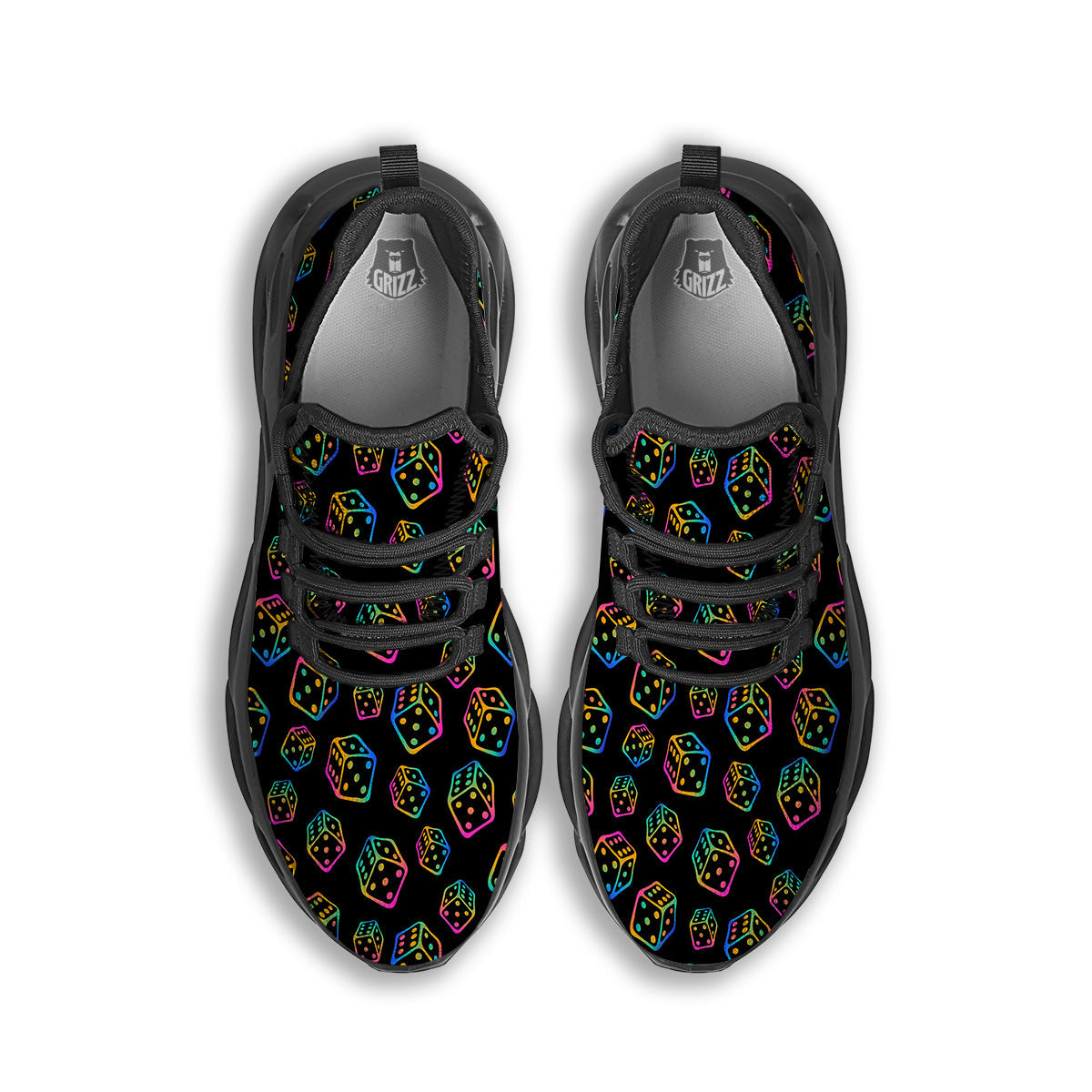 Rainbow Dice Print Pattern Black Running Shoes-grizzshop