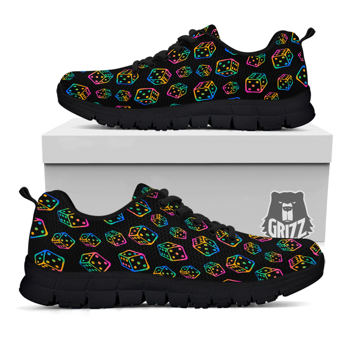 Rainbow Dice Print Pattern Black Sneaker-grizzshop
