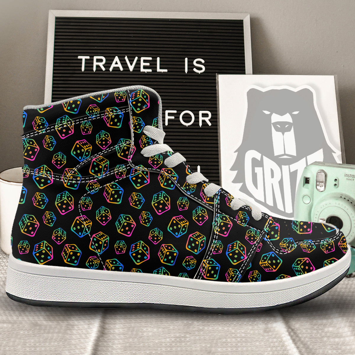 Rainbow Dice Print Pattern High Top Sneakers-grizzshop
