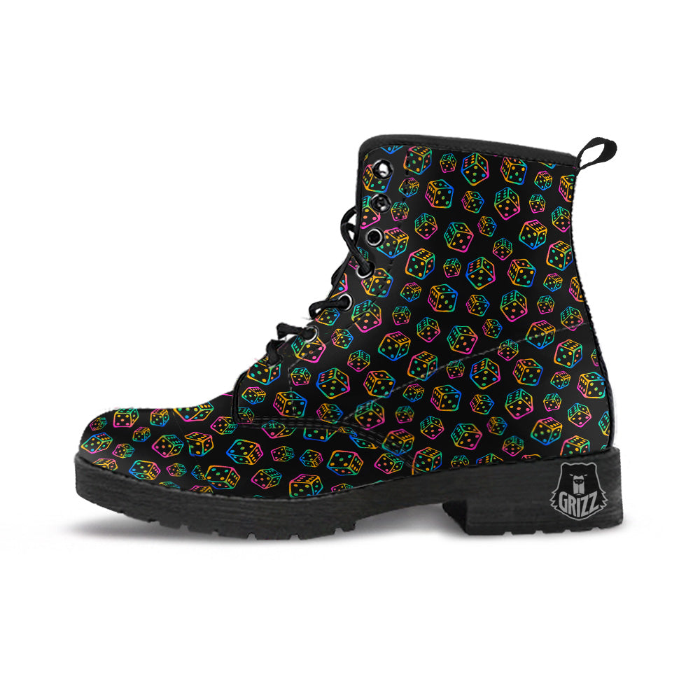 Rainbow Dice Print Pattern Leather Boots-grizzshop
