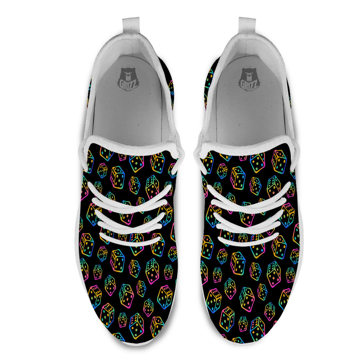 Rainbow Dice Print Pattern White Athletic Shoes-grizzshop