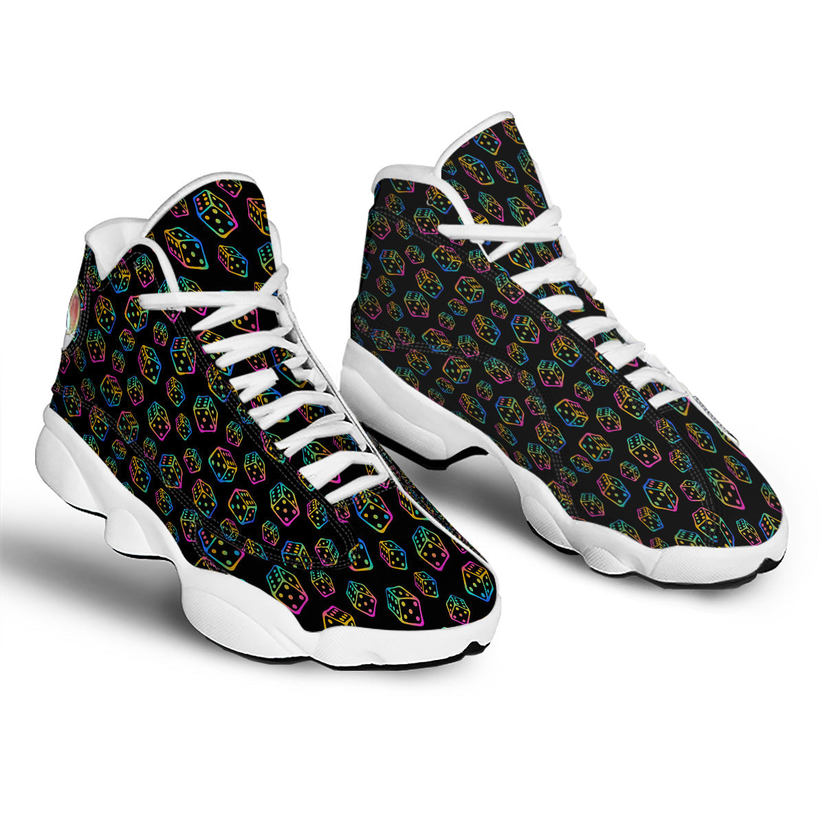 Rainbow Dice Print Pattern White Basketball Shoes-grizzshop