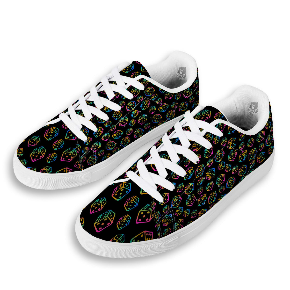 Rainbow Dice Print Pattern White Low Top Sneakers-grizzshop