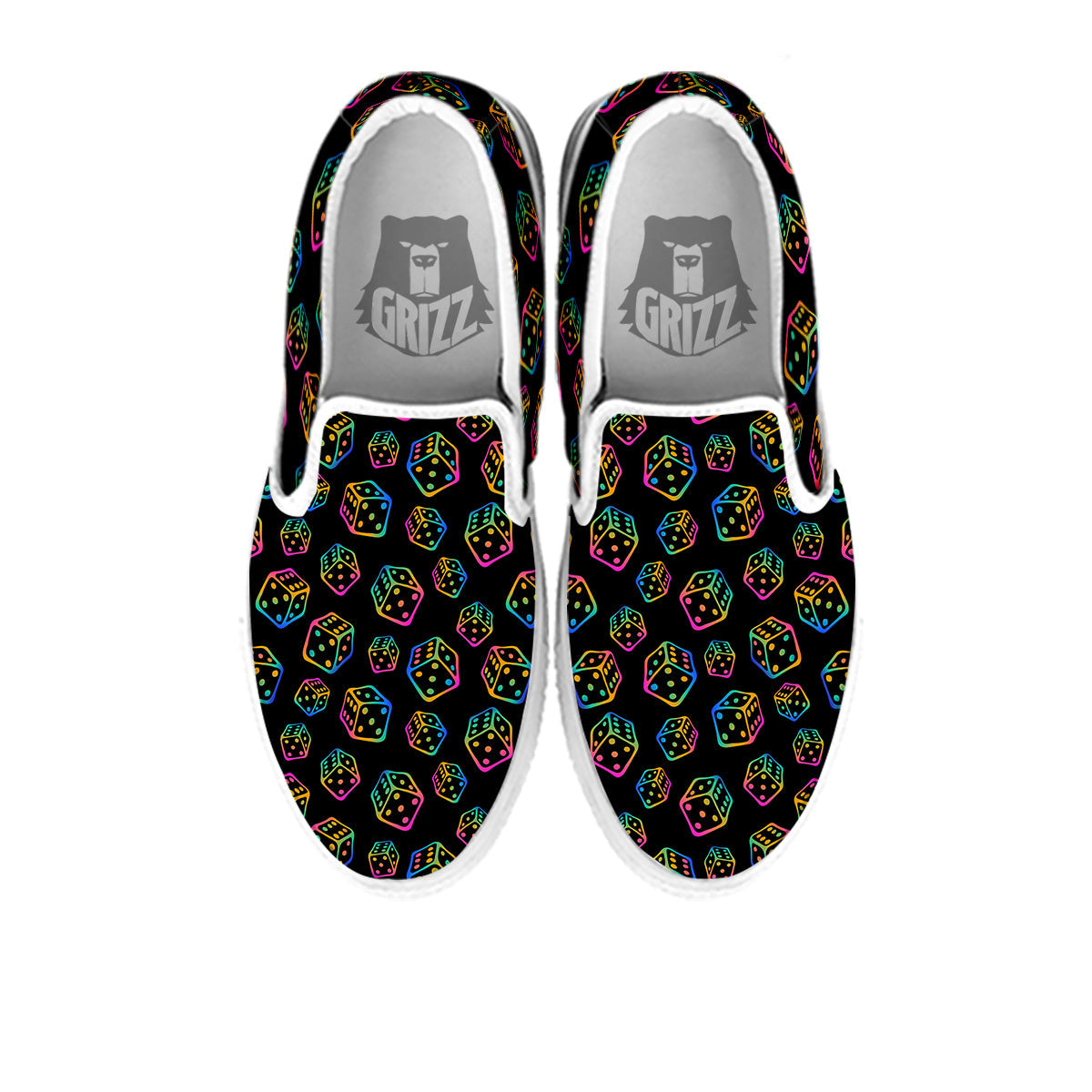 Rainbow Dice Print Pattern White Slip On Shoes-grizzshop