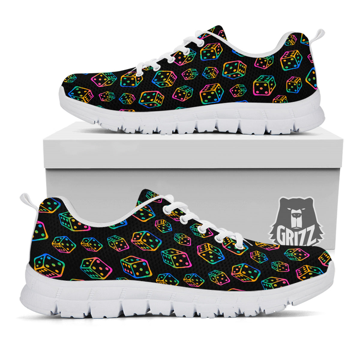 Rainbow Dice Print Pattern White Sneaker-grizzshop