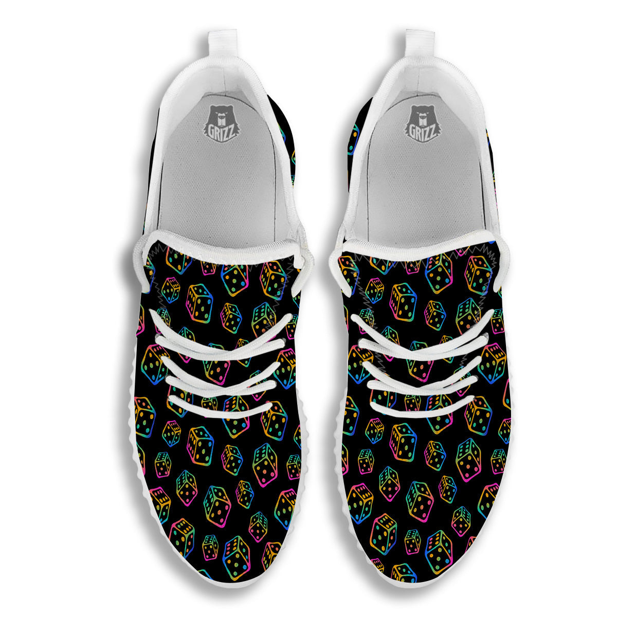 Rainbow Dice Print Pattern White Walking Shoes-grizzshop