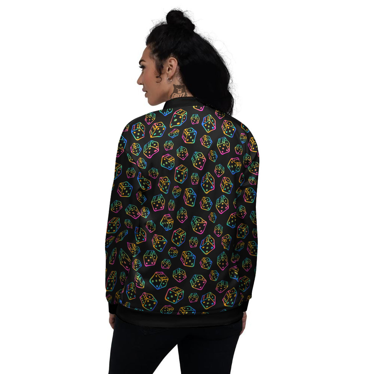 Rainbow Dice Print Pattern Women's Bomber Jacket-grizzshop