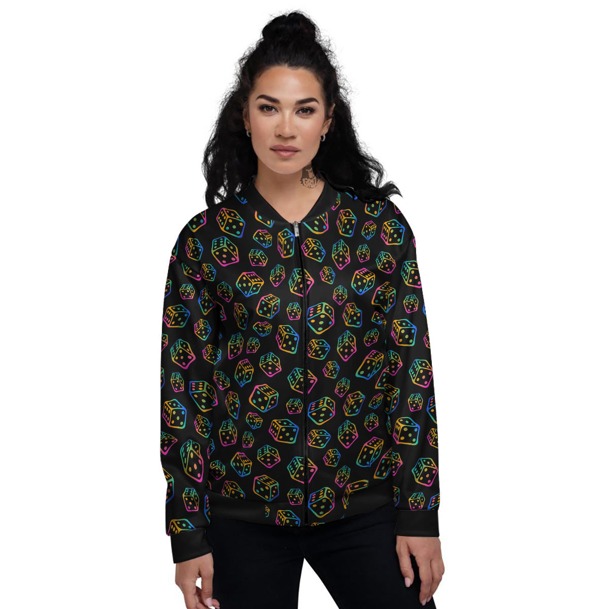 Rainbow Dice Print Pattern Women's Bomber Jacket-grizzshop