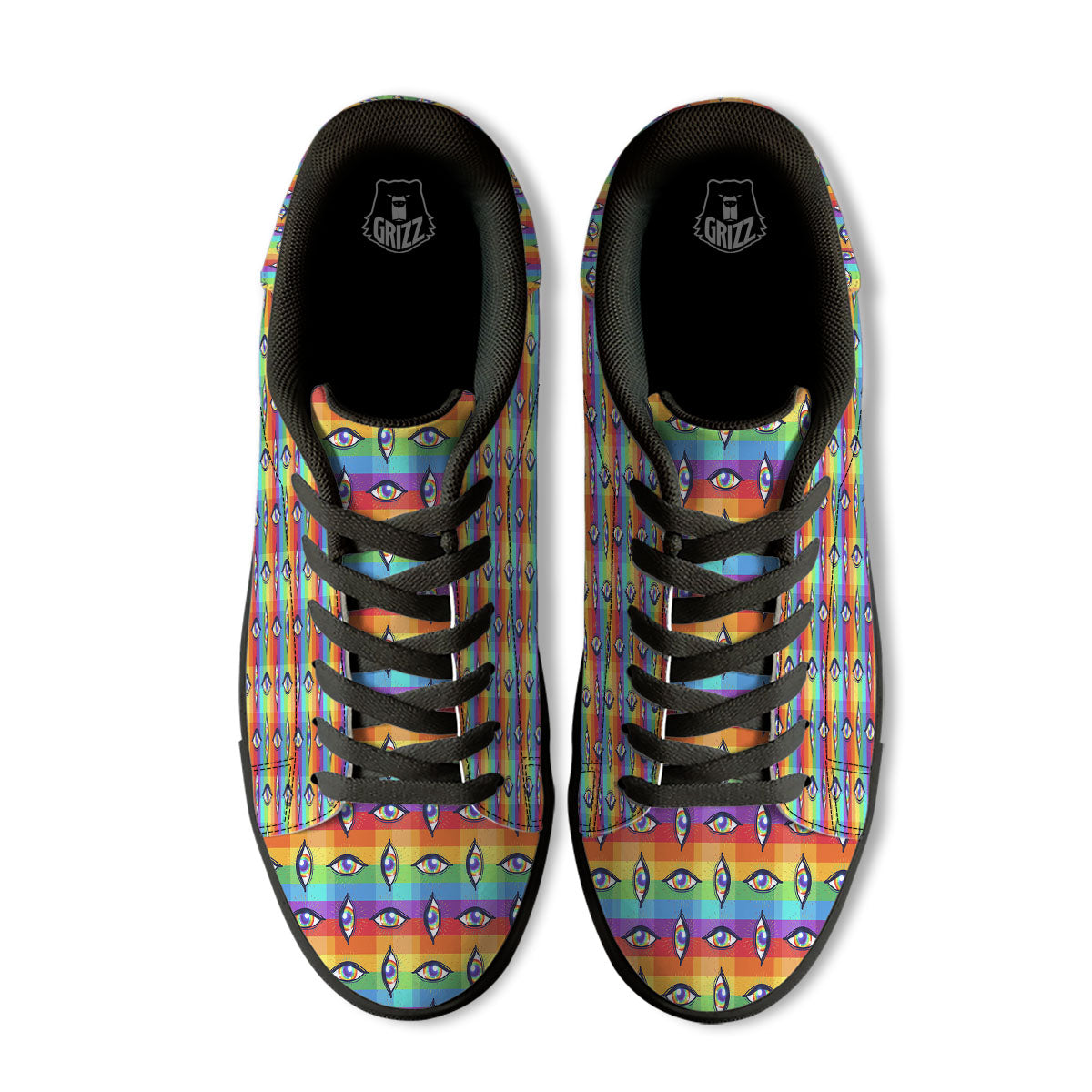 Rainbow Eyes LGBT Pride Print Pattern Black Low Top Sneakers-grizzshop