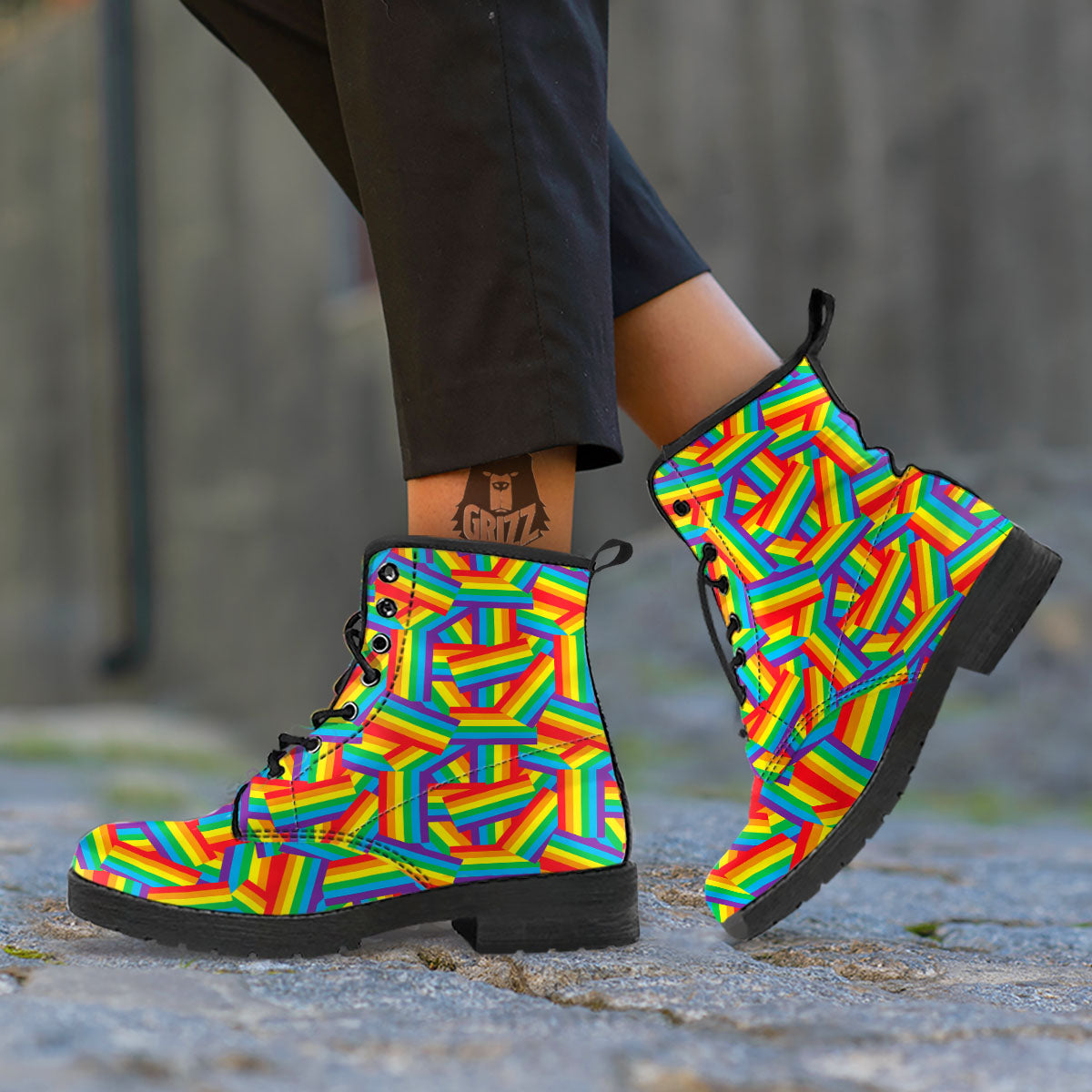 Rainbow Flag LGBT Pride Pattern Leather Boots-grizzshop