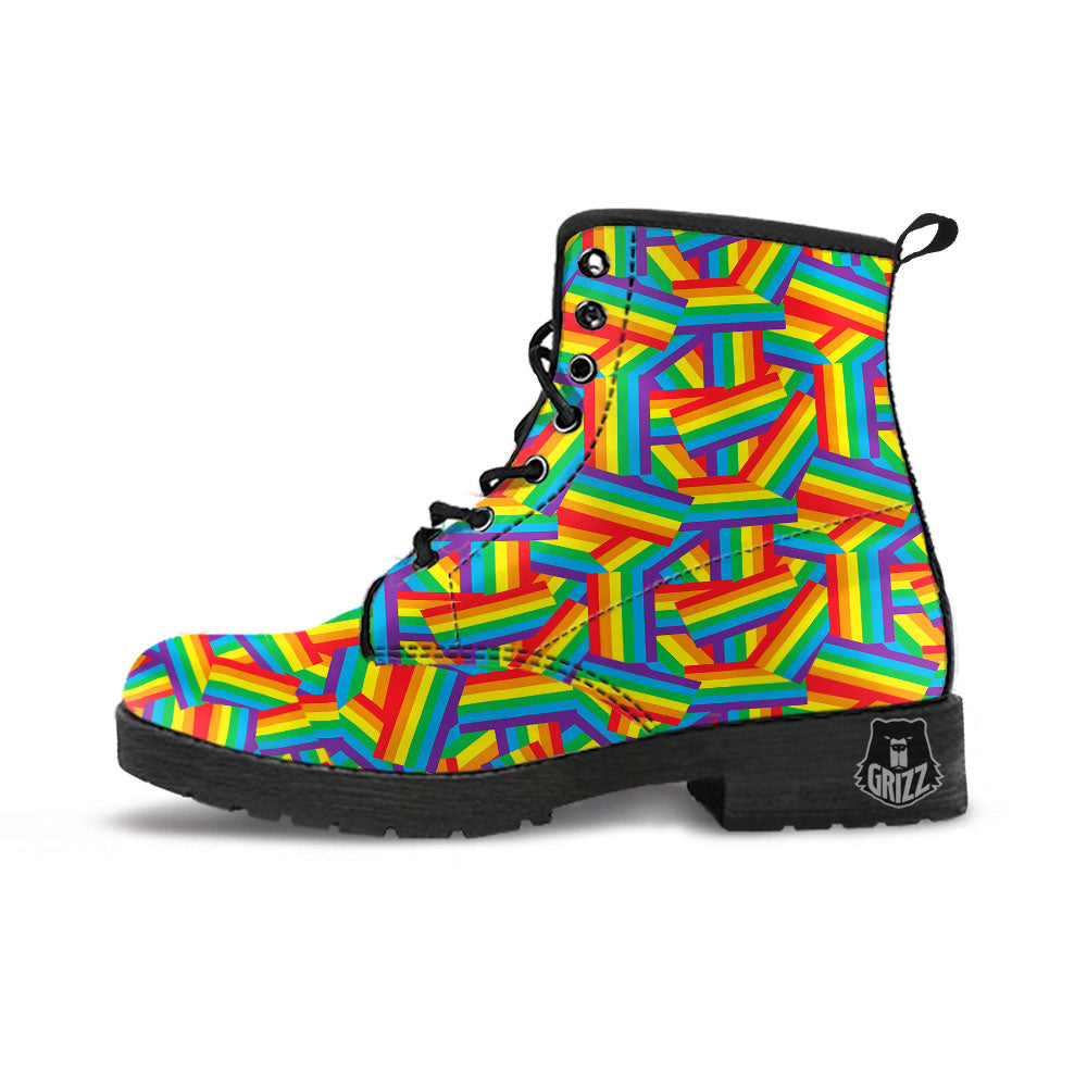 Rainbow Flag LGBT Pride Pattern Leather Boots-grizzshop