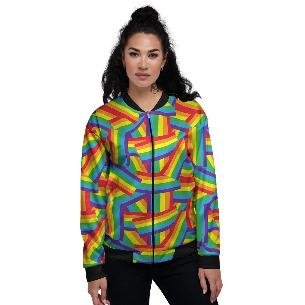 Rainbow Flag LGBT Pride Pattern Women's Bomber Jacket-grizzshop