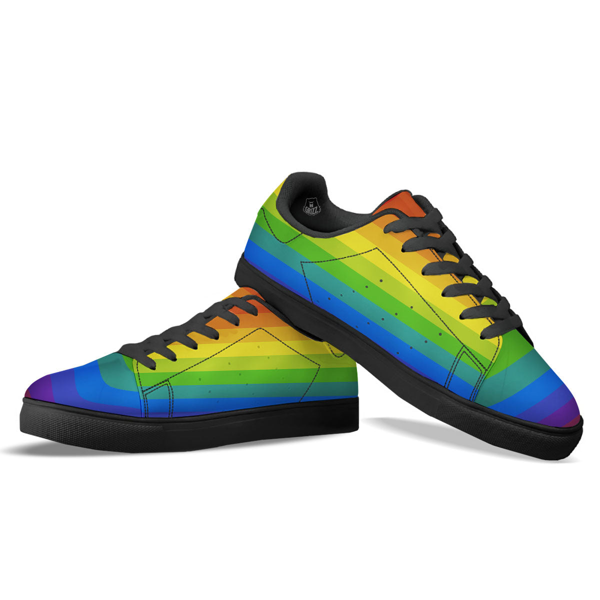 Rainbow Flag LGBT Pride Print Black Low Top Sneakers-grizzshop