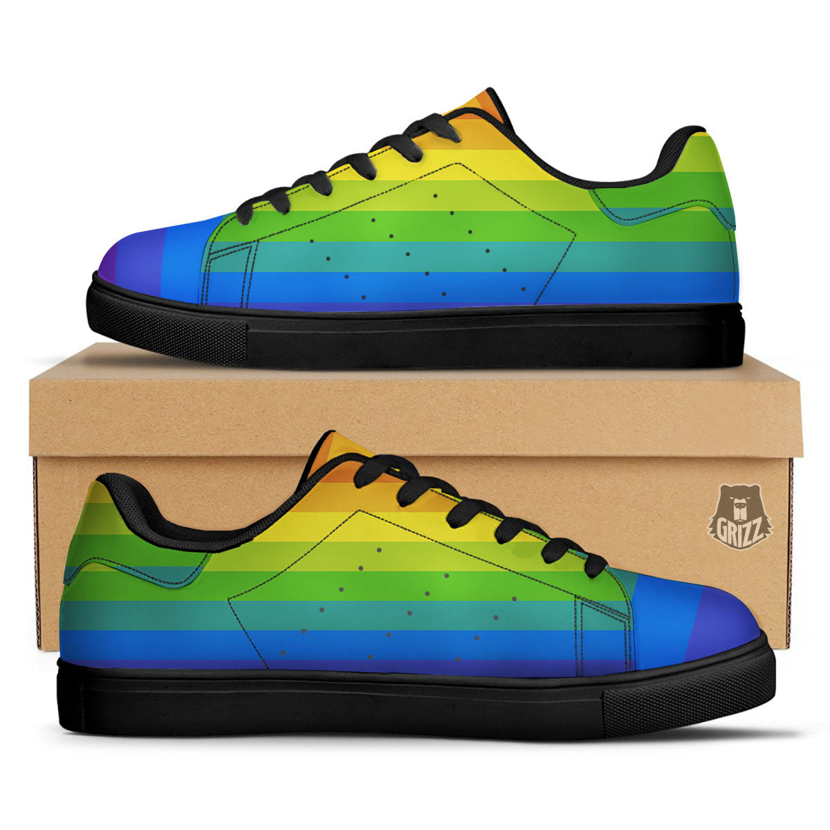 Rainbow Flag LGBT Pride Print Black Low Top Sneakers-grizzshop