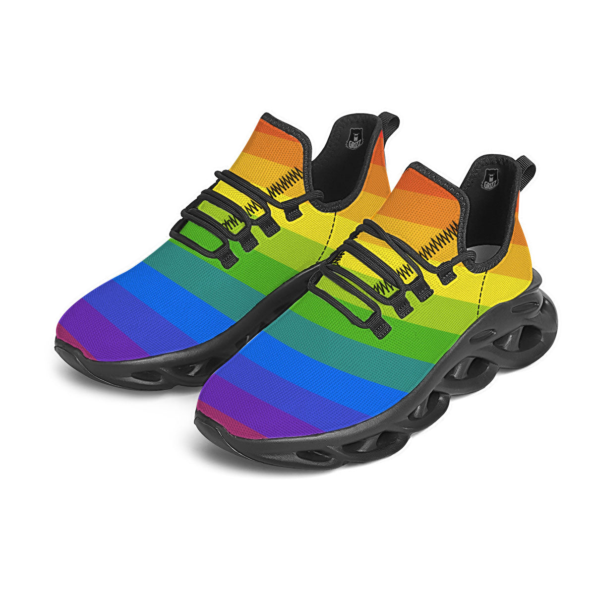 Rainbow Flag LGBT Pride Print Black Running Shoes-grizzshop