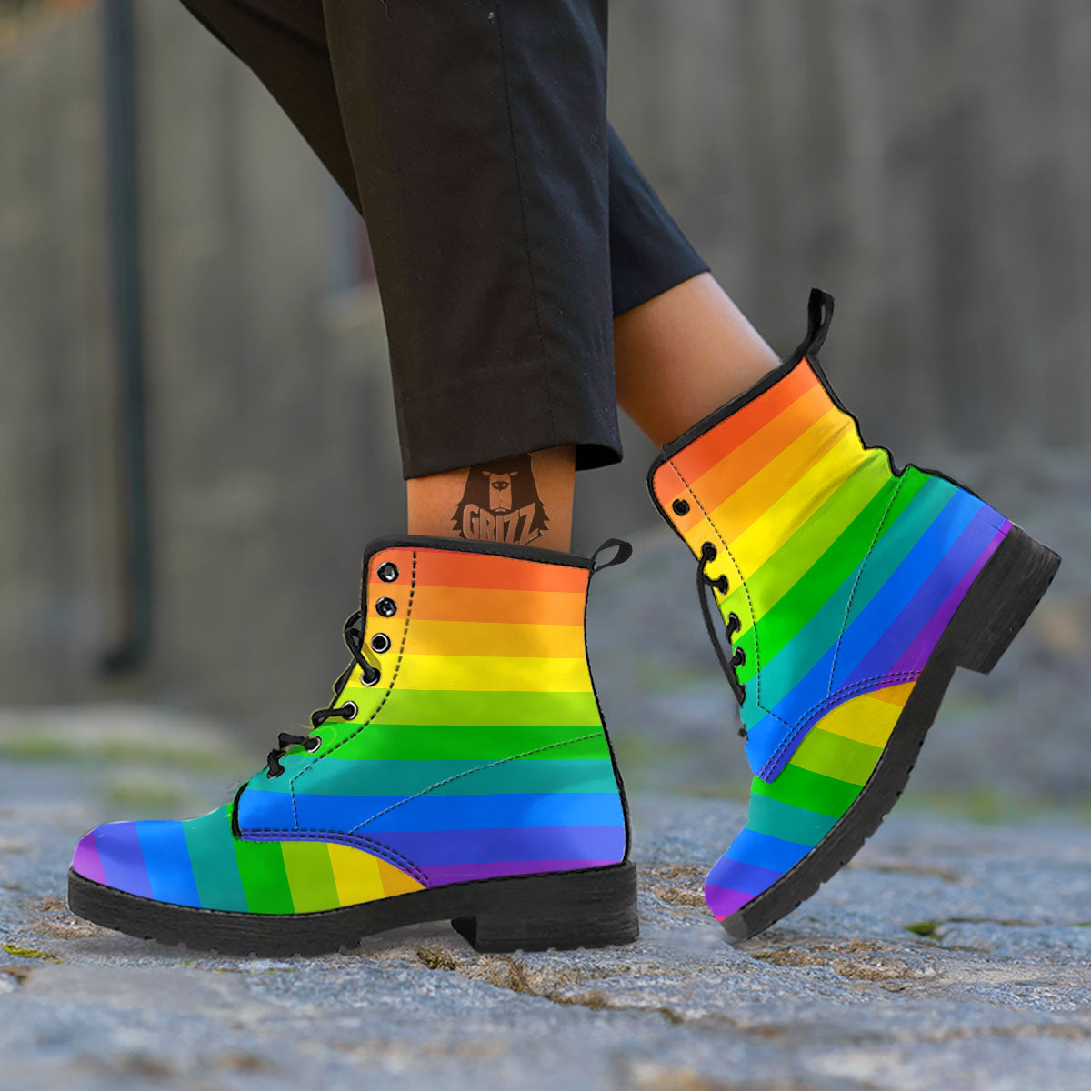 Rainbow Flag LGBT Pride Print Leather Boots-grizzshop