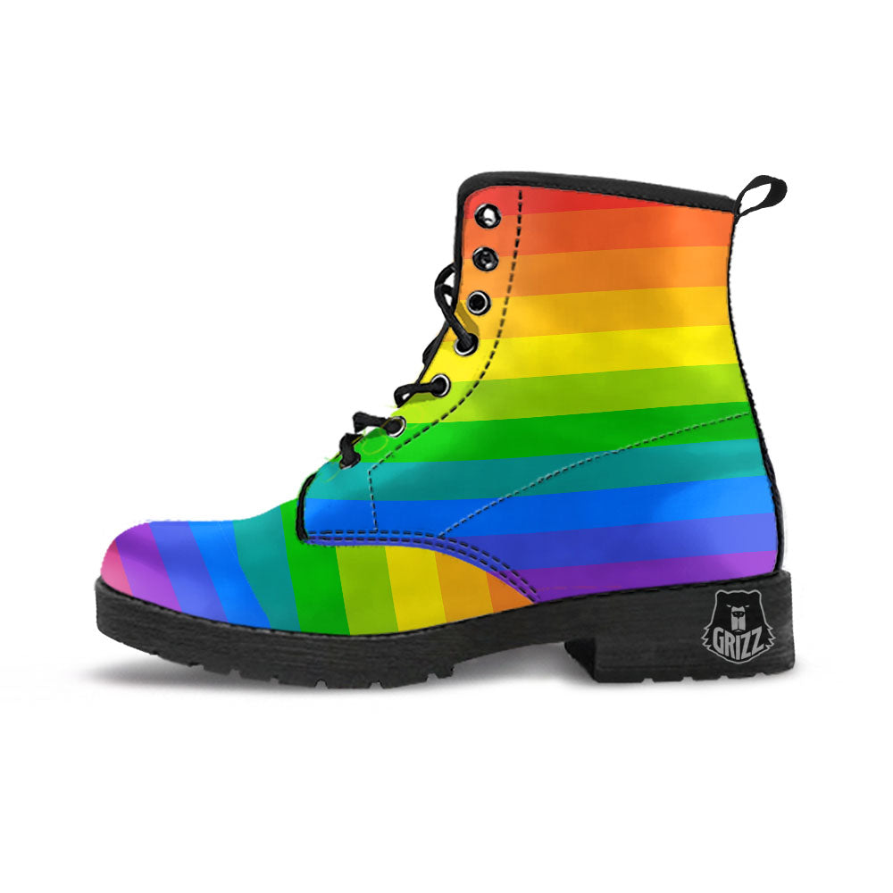 Rainbow Flag LGBT Pride Print Leather Boots-grizzshop