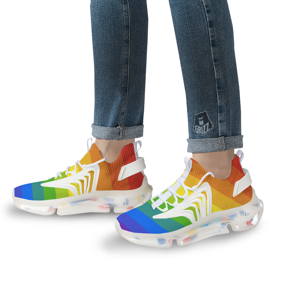 Rainbow Flag LGBT Pride Print White Gym Shoes-grizzshop