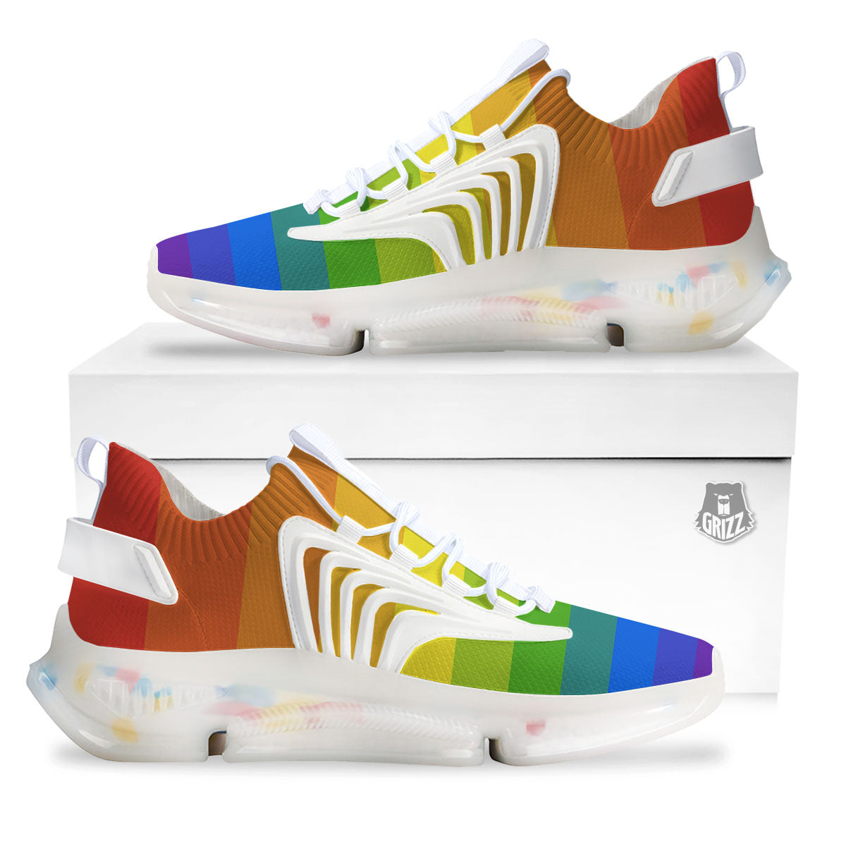 Rainbow Flag LGBT Pride Print White Gym Shoes-grizzshop