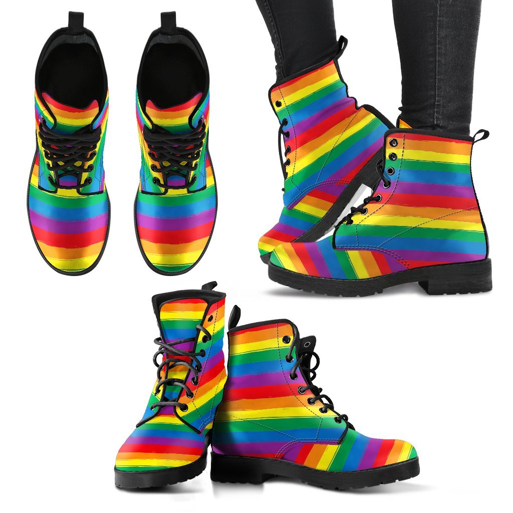 Rainbow Flag Lgbt Pride Pattern Print Men Women Leather Boots-grizzshop