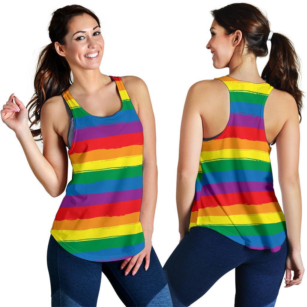 Rainbow Flag Lgbt Pride Pattern Print Racerback Tank Tops-grizzshop