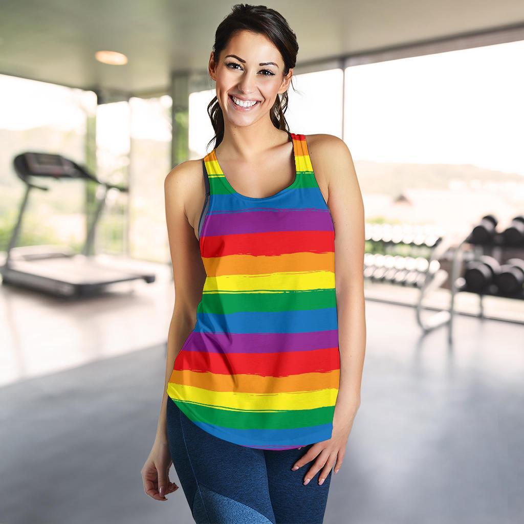 Rainbow Flag Lgbt Pride Pattern Print Racerback Tank Tops-grizzshop