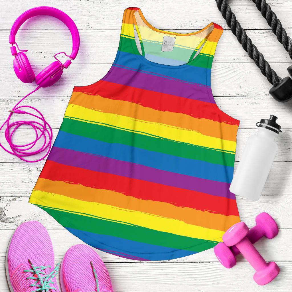 Rainbow Flag Lgbt Pride Pattern Print Racerback Tank Tops-grizzshop
