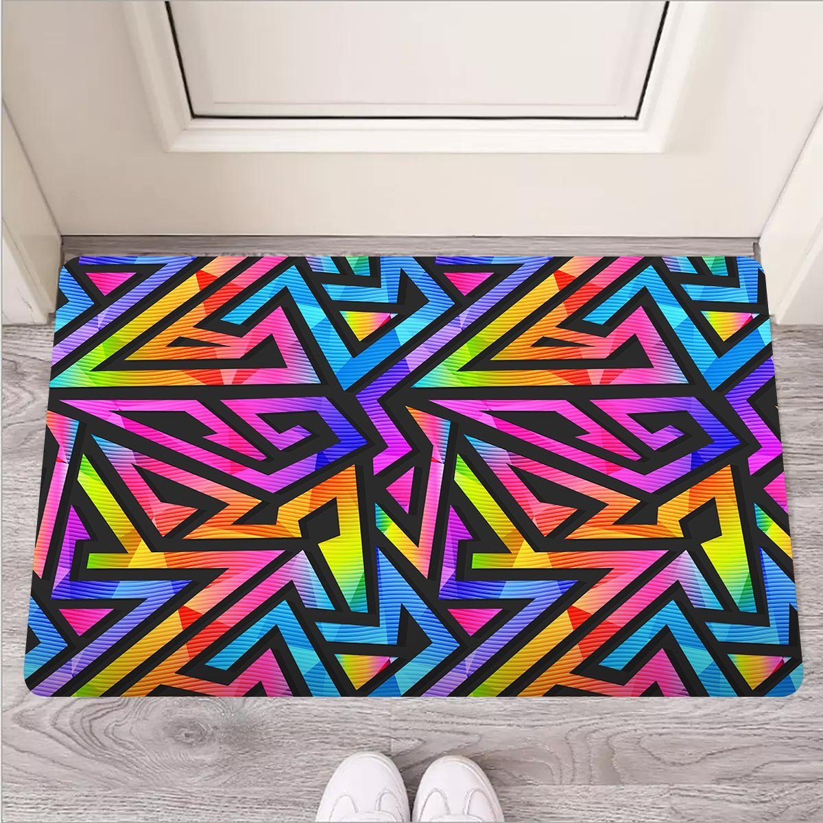 Rainbow Geometric Abstract Door Mat-grizzshop