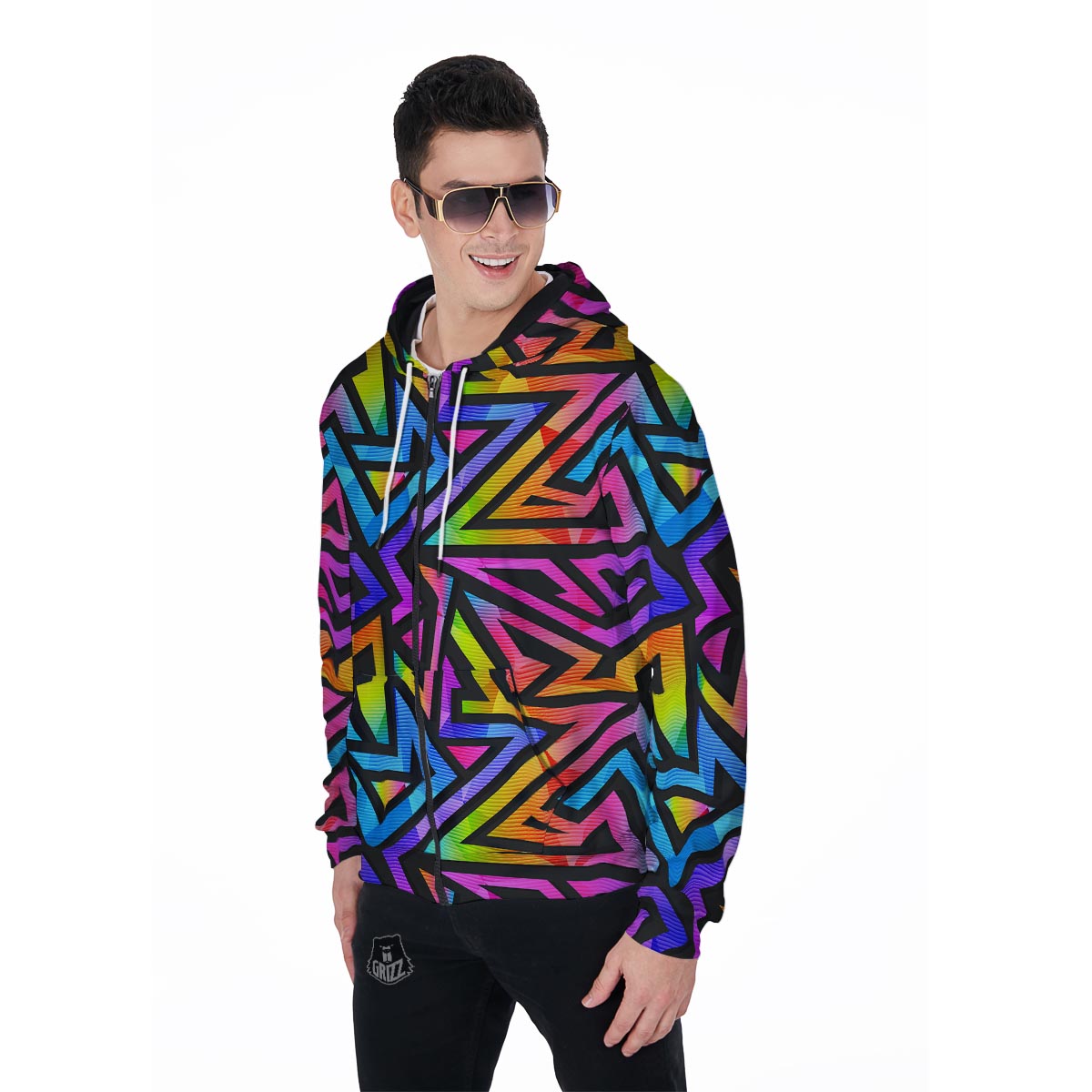 Rainbow Geometric Abstract Men's Zip Up Hoodie-grizzshop