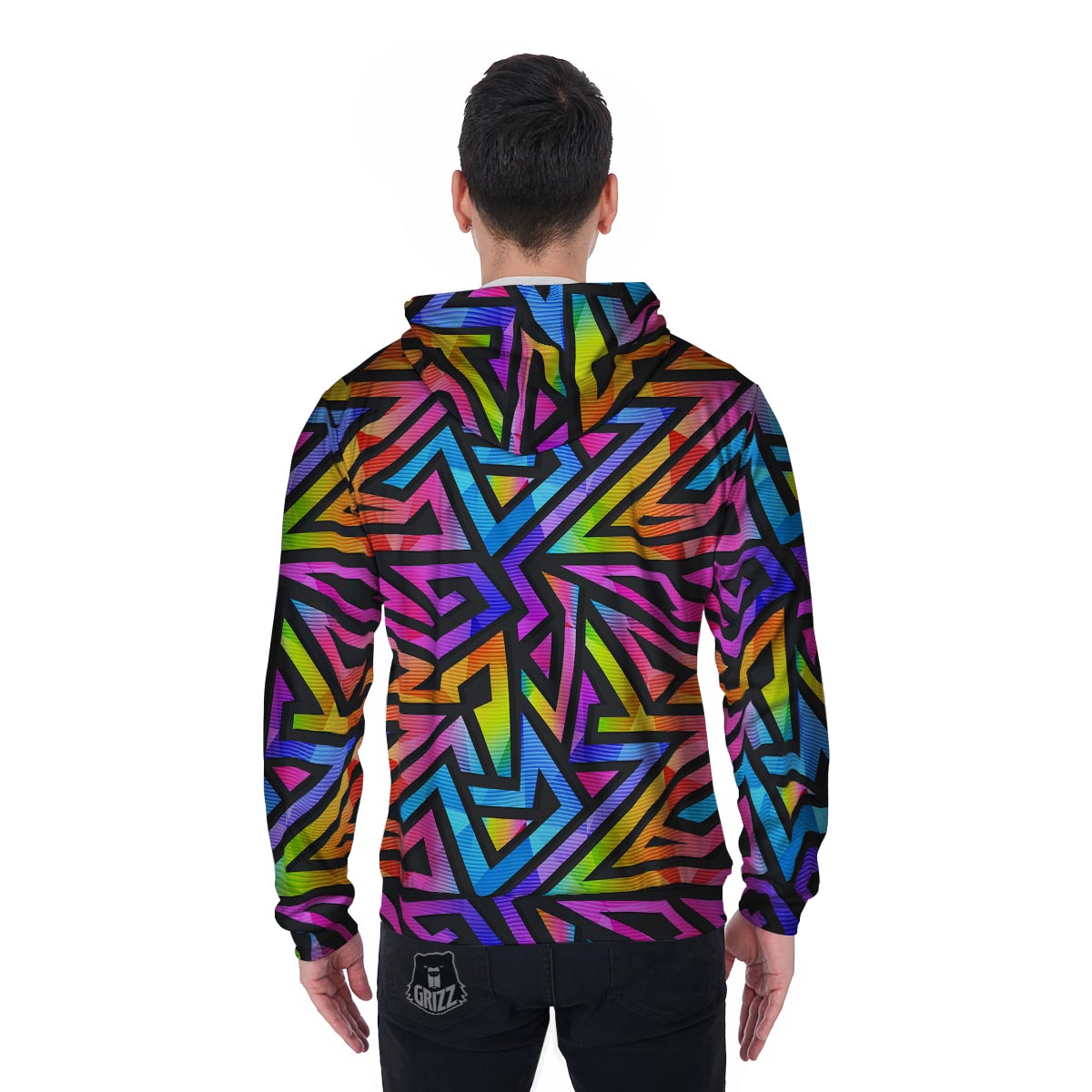 Rainbow Geometric Abstract Men's Zip Up Hoodie-grizzshop