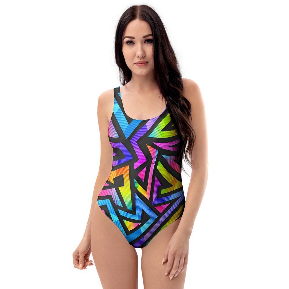 Rainbow Geometric Abstract One Piece Swimsuite-grizzshop
