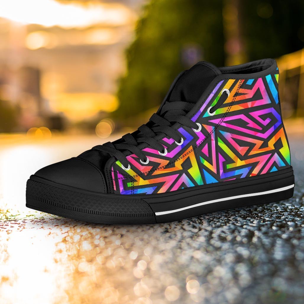 Rainbow Geometric Abstract Women's High Top Shoes-grizzshop