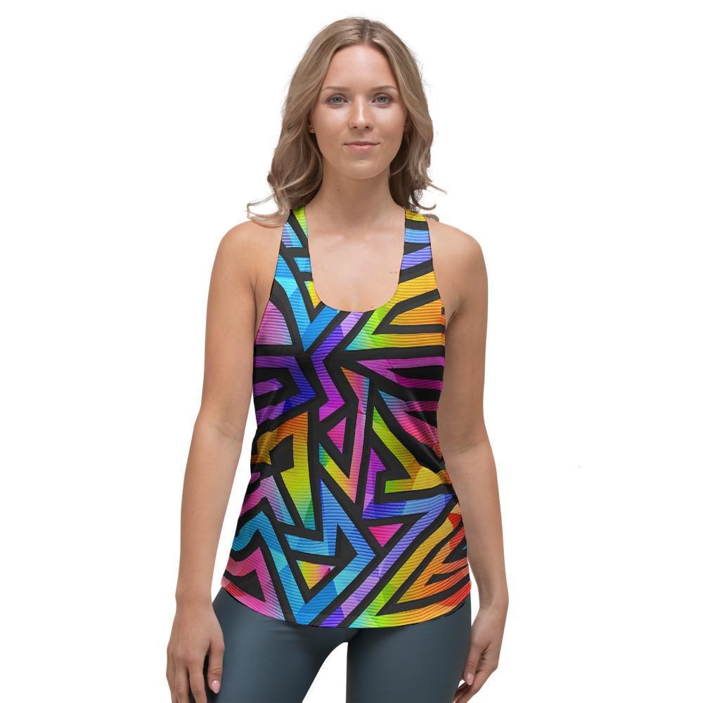 Rainbow Geometric Abstract Women's Racerback Tank Top-grizzshop