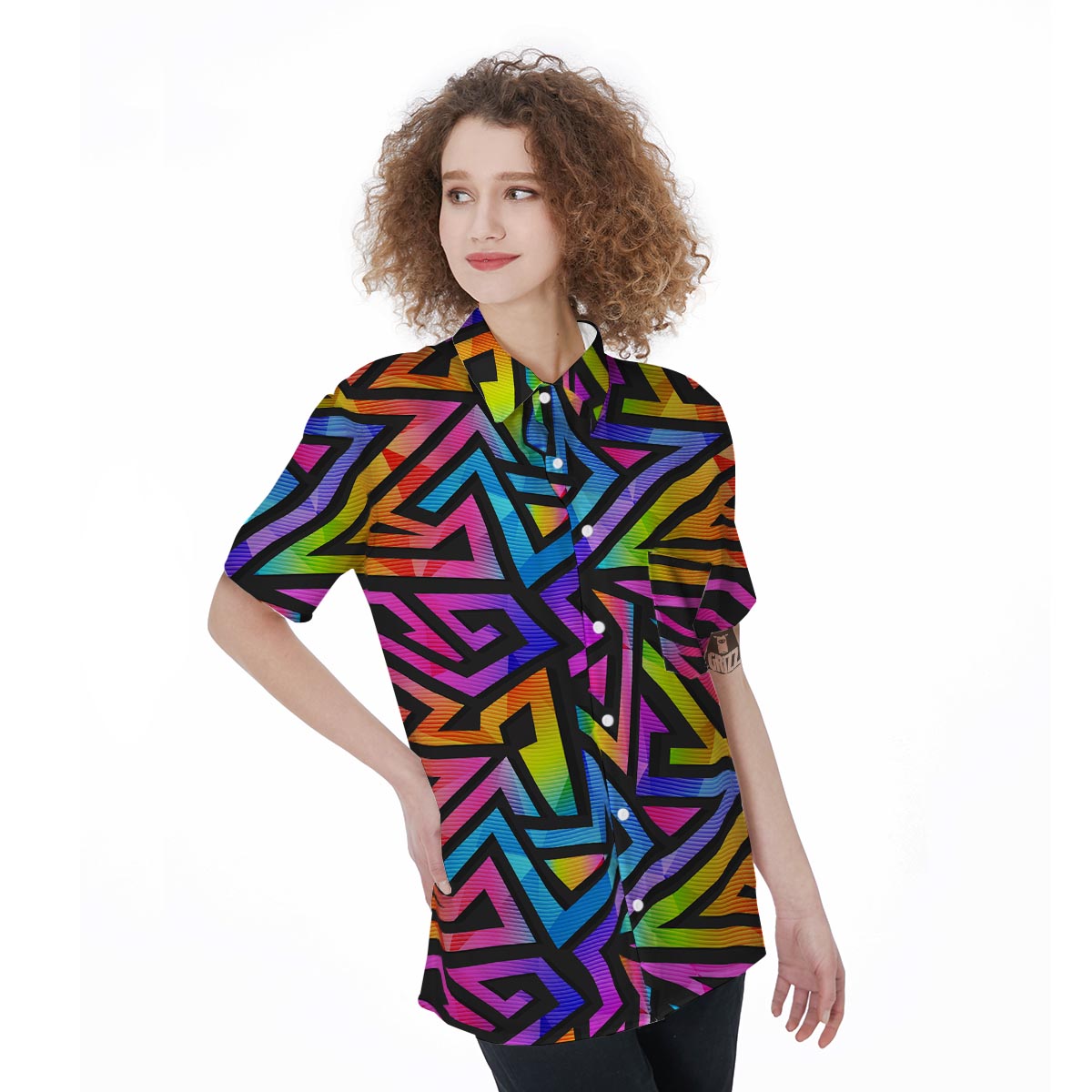 Rainbow Geometric Abstract Women's Short Sleeve Shirts-grizzshop