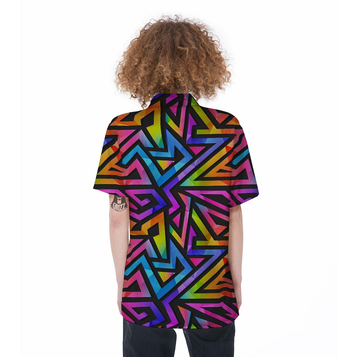 Rainbow Geometric Abstract Women's Short Sleeve Shirts-grizzshop