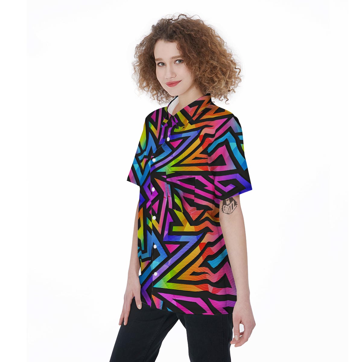Rainbow Geometric Abstract Women's Short Sleeve Shirts-grizzshop