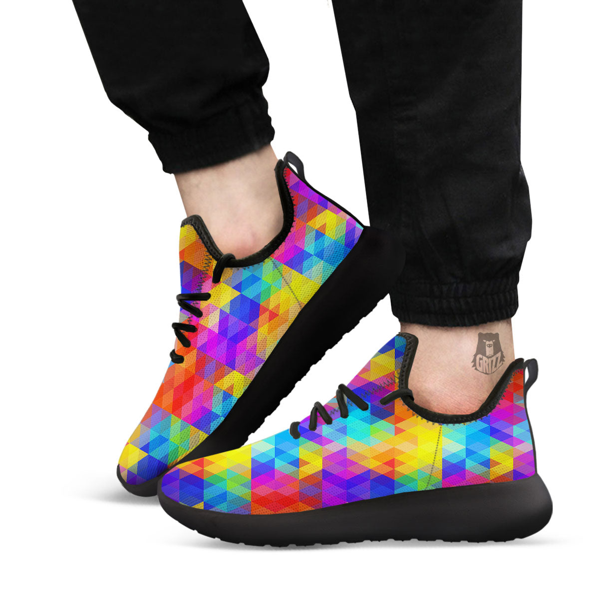 Rainbow Geometric Print Pattern Black Athletic Shoes-grizzshop