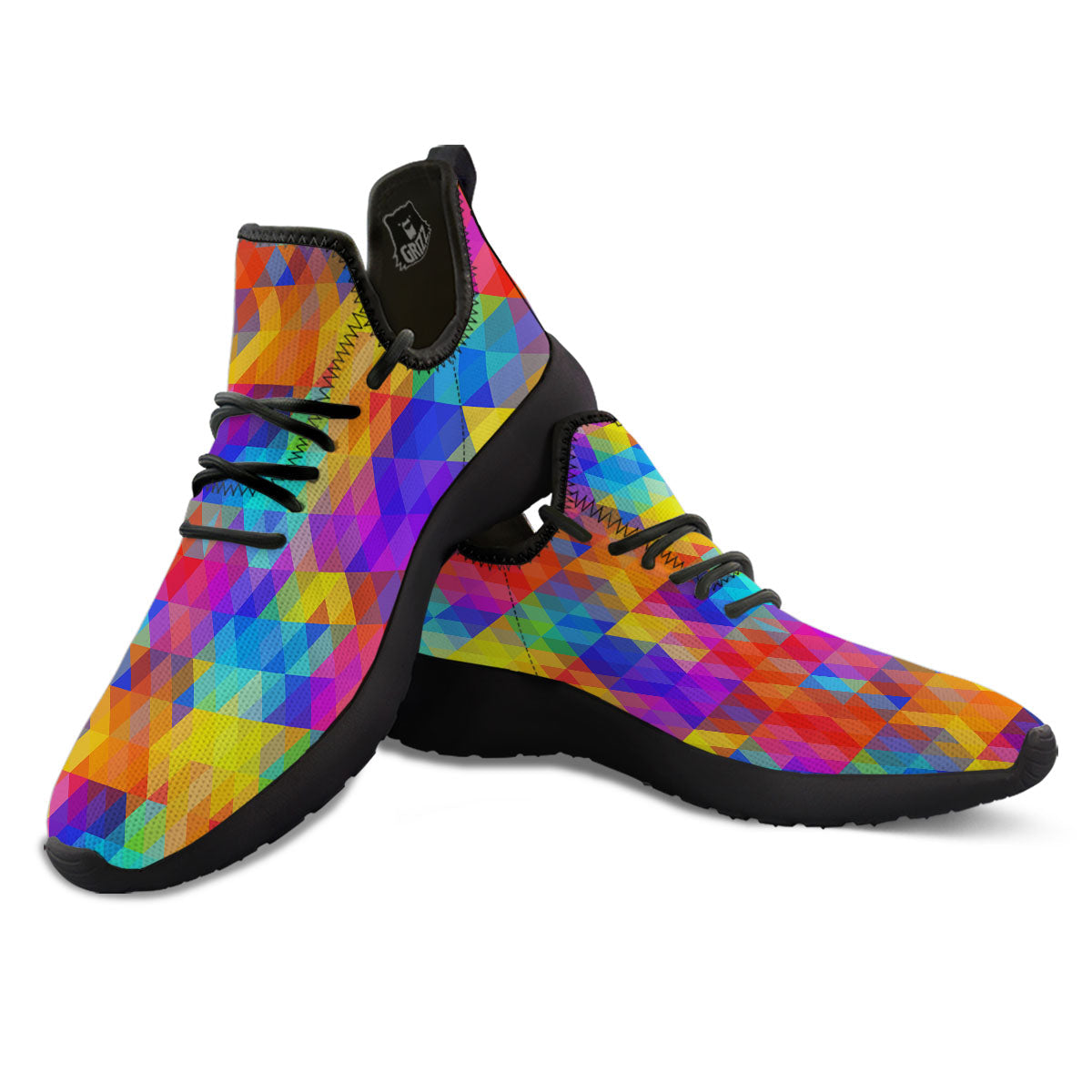 Rainbow Geometric Print Pattern Black Athletic Shoes-grizzshop