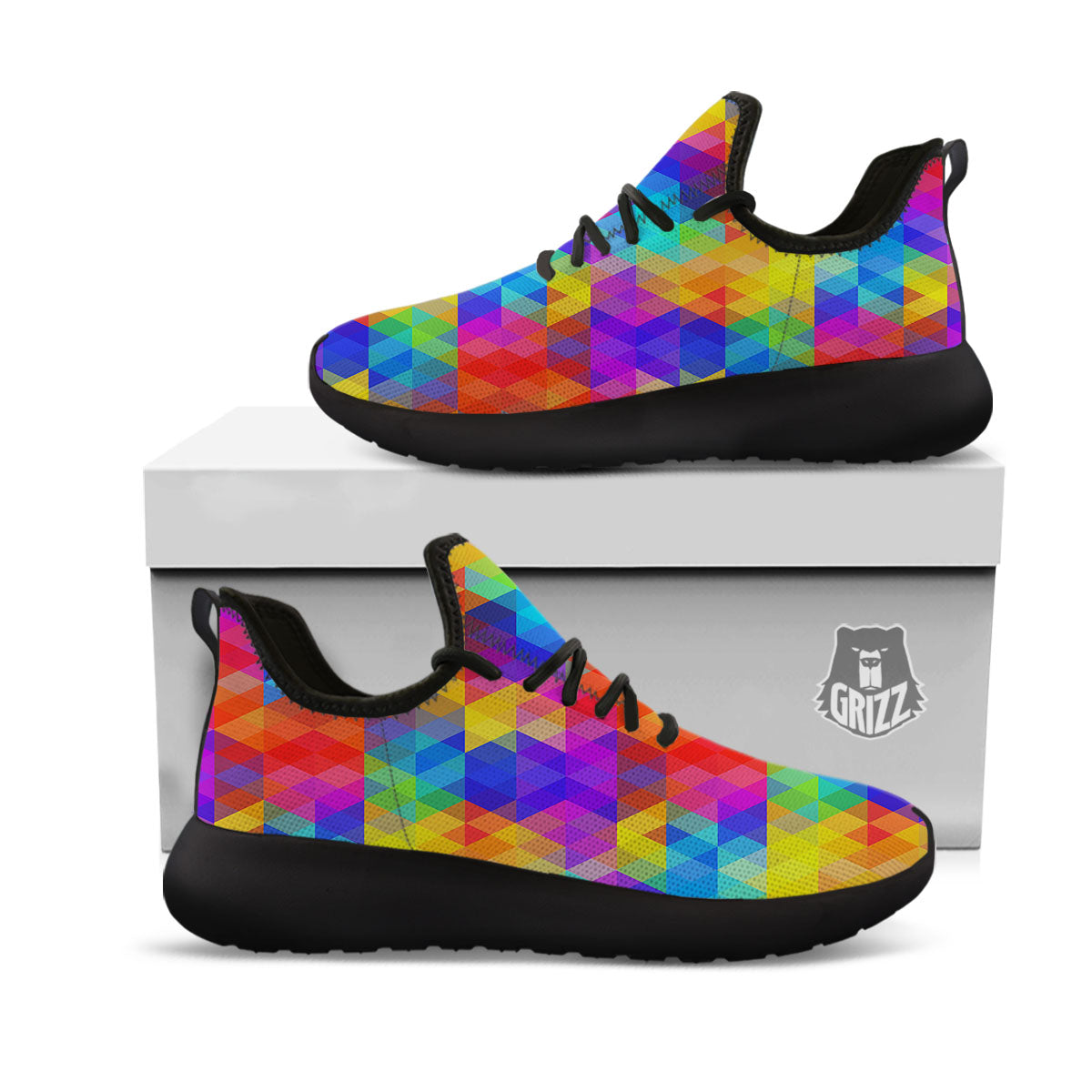 Rainbow Geometric Print Pattern Black Athletic Shoes-grizzshop