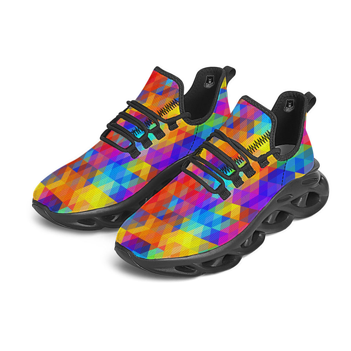 Rainbow Geometric Print Pattern Black Running Shoes-grizzshop