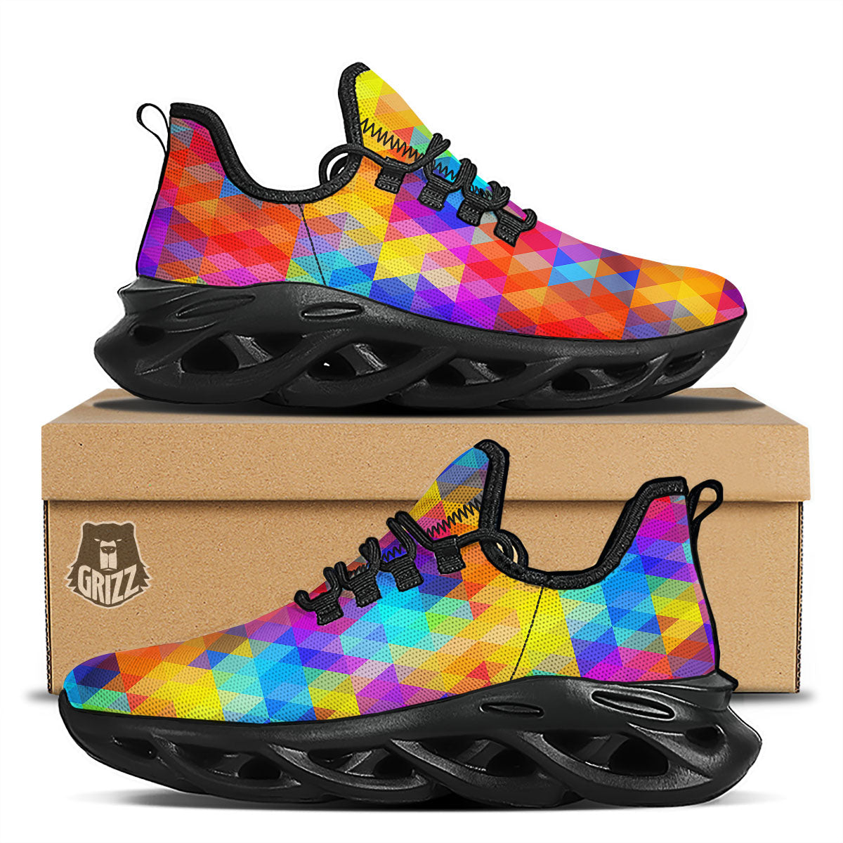 Rainbow Geometric Print Pattern Black Running Shoes-grizzshop