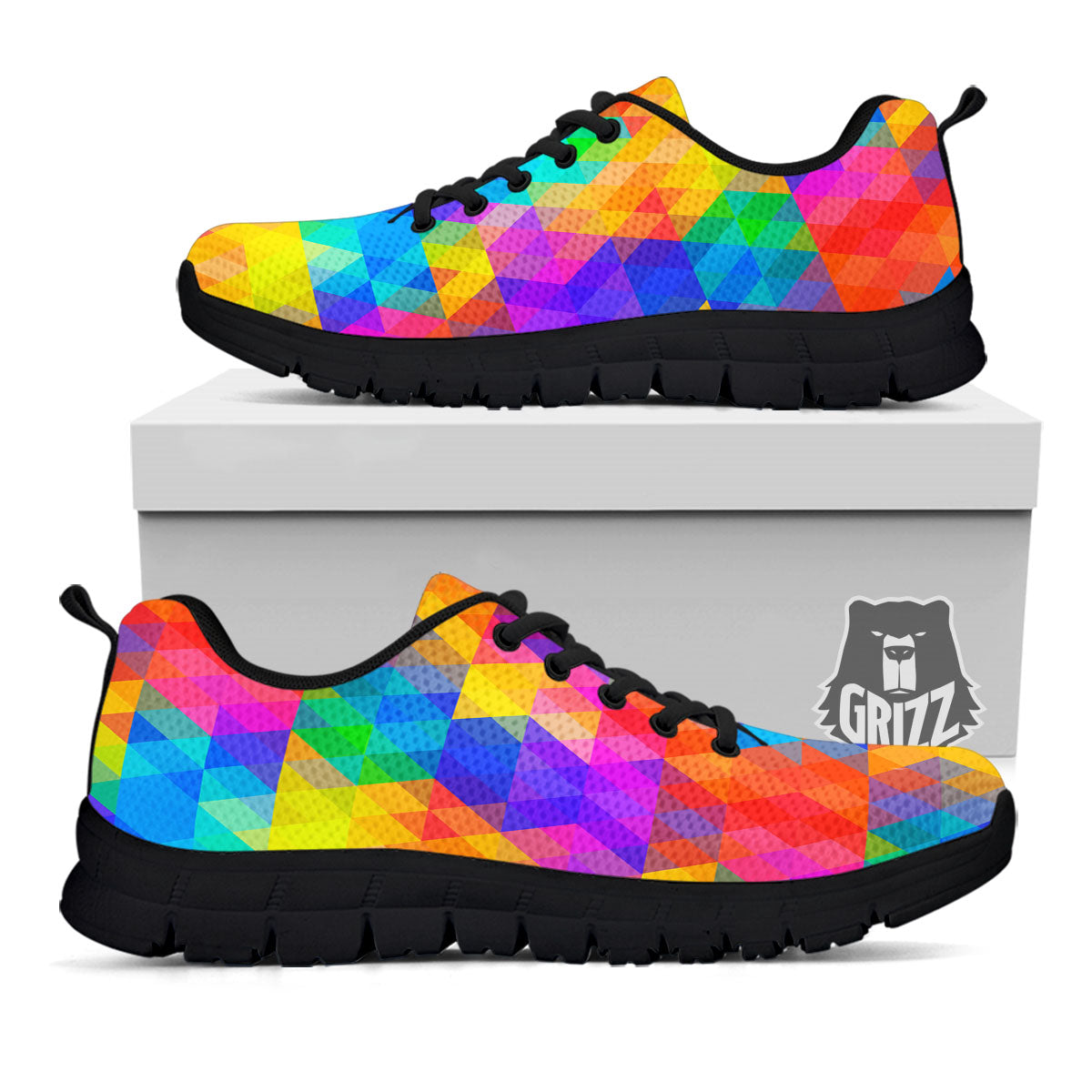 Rainbow Geometric Print Pattern Black Sneaker-grizzshop
